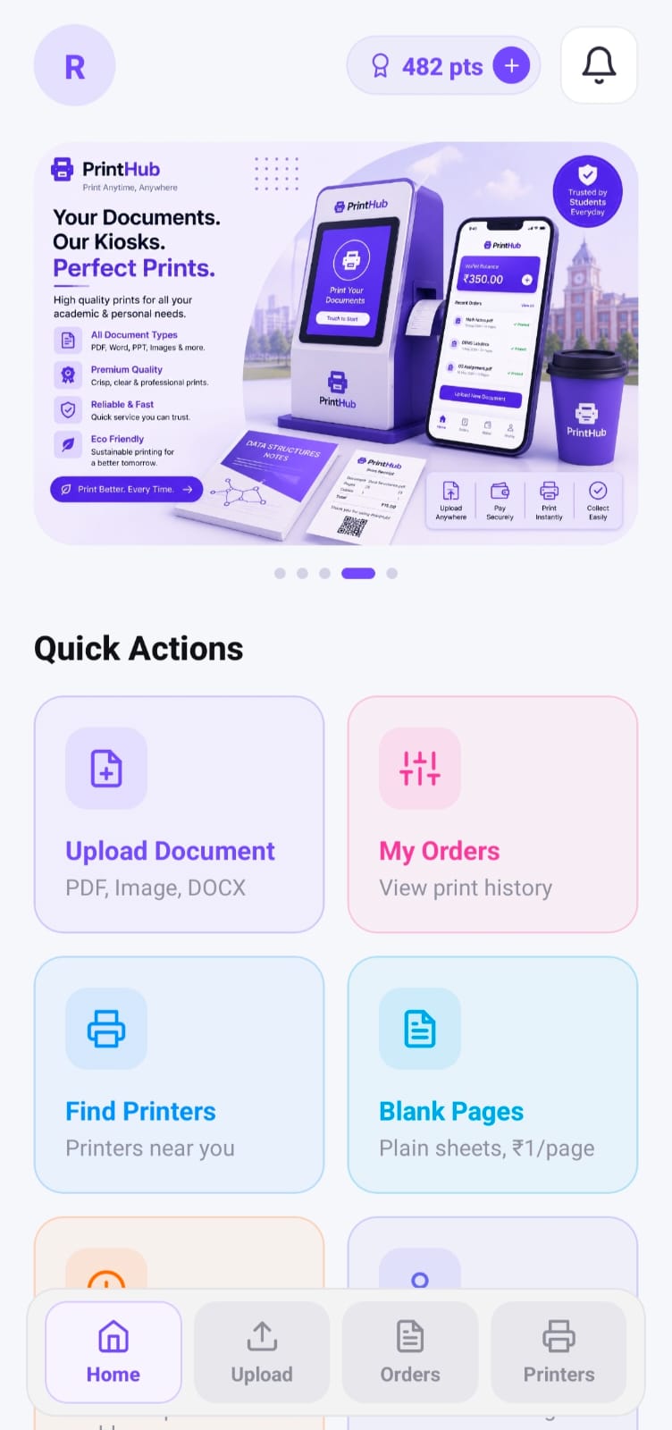 Prinsta app — Home Dashboard