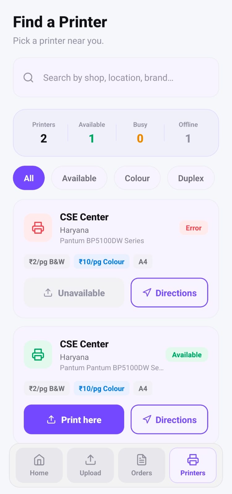 Prinsta app — Find Printers