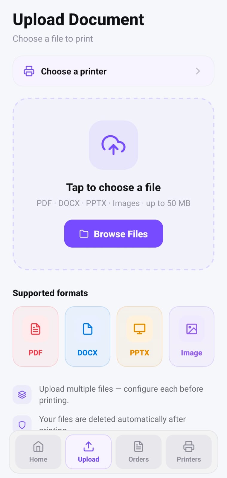 Prinsta app — Upload Document
